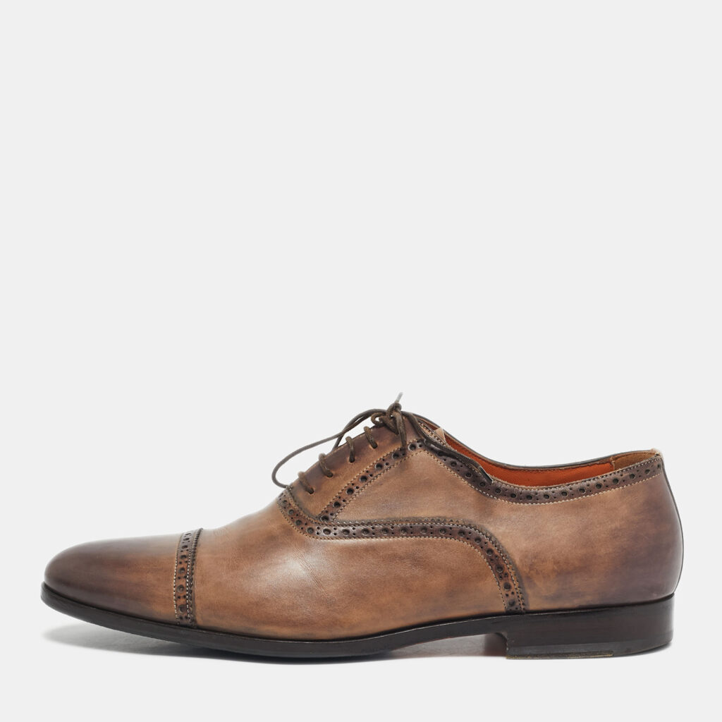 Santoni Brown Leather Brogues Lace Up Oxford Size 43