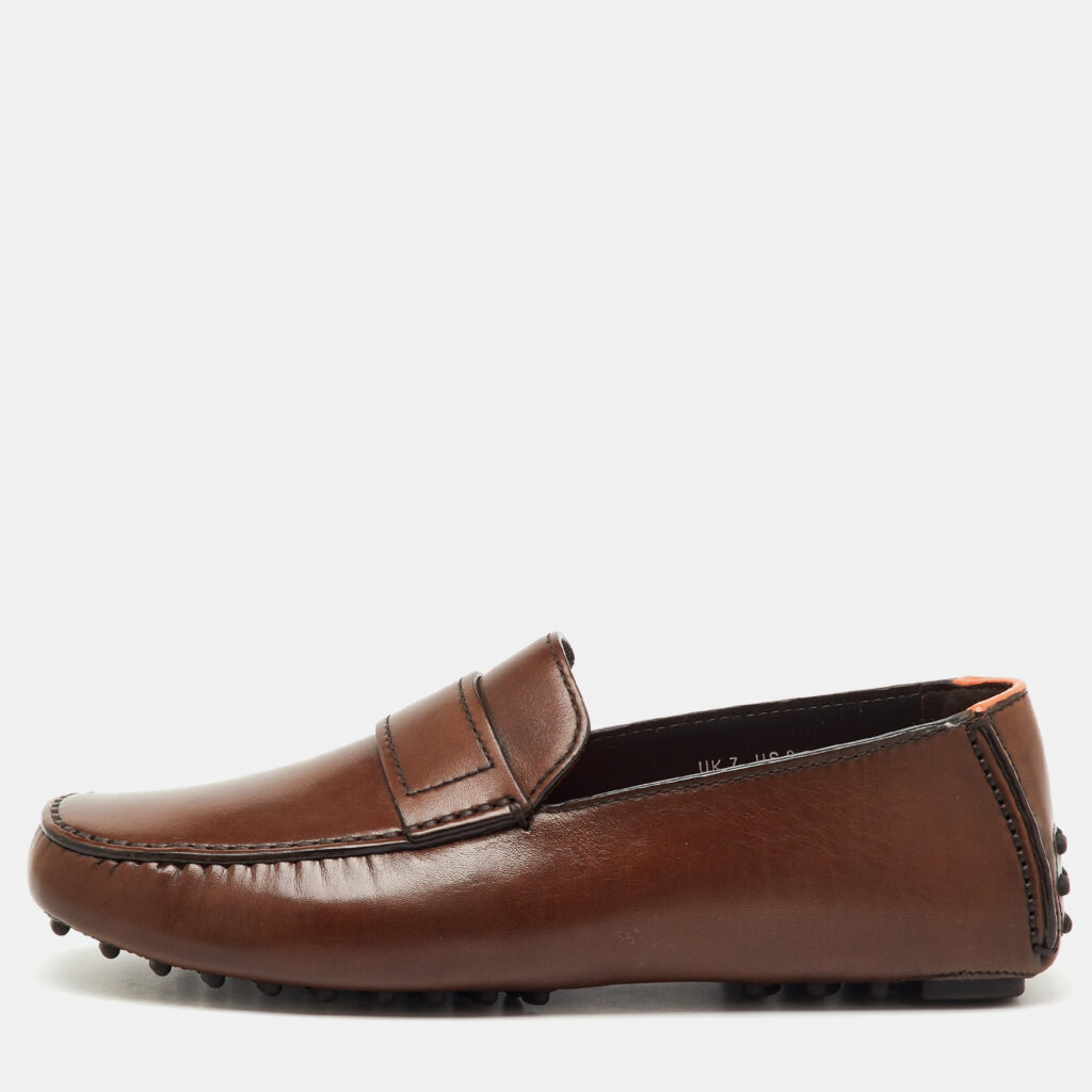 Santoni Dark Brown Leather Slip On Loafers Size 41 Santoni Dark Brown Leather Slip On Loafers Size 41