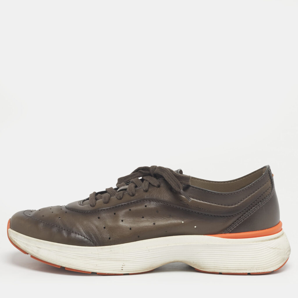 Santoni Grey Leather Bounce Lace Up Sneakers Size 44 Santoni Grey Leather Bounce Lace Up Sneakers Size 44