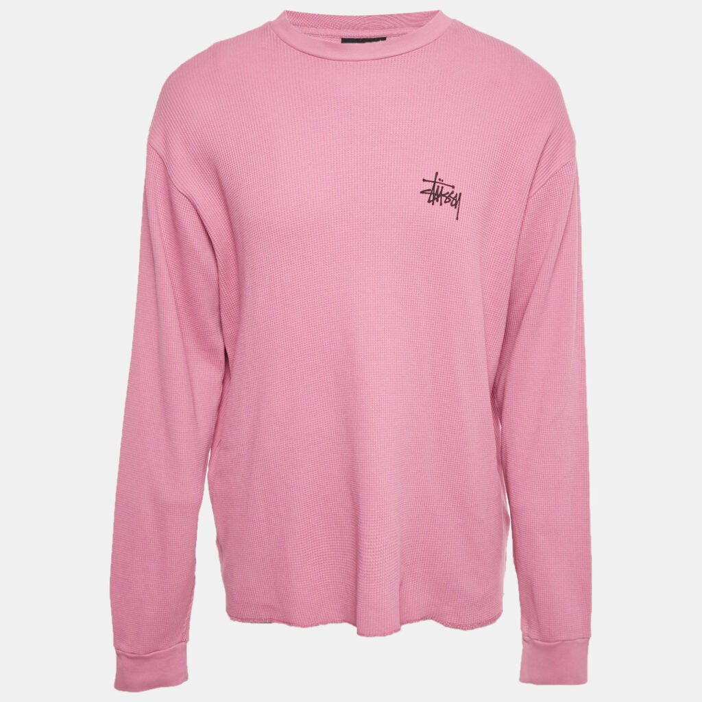 Stussy Pink Cotton Knit Crewneck Sweatshirt L Stussy Pink Cotton Knit Crewneck Sweatshirt L