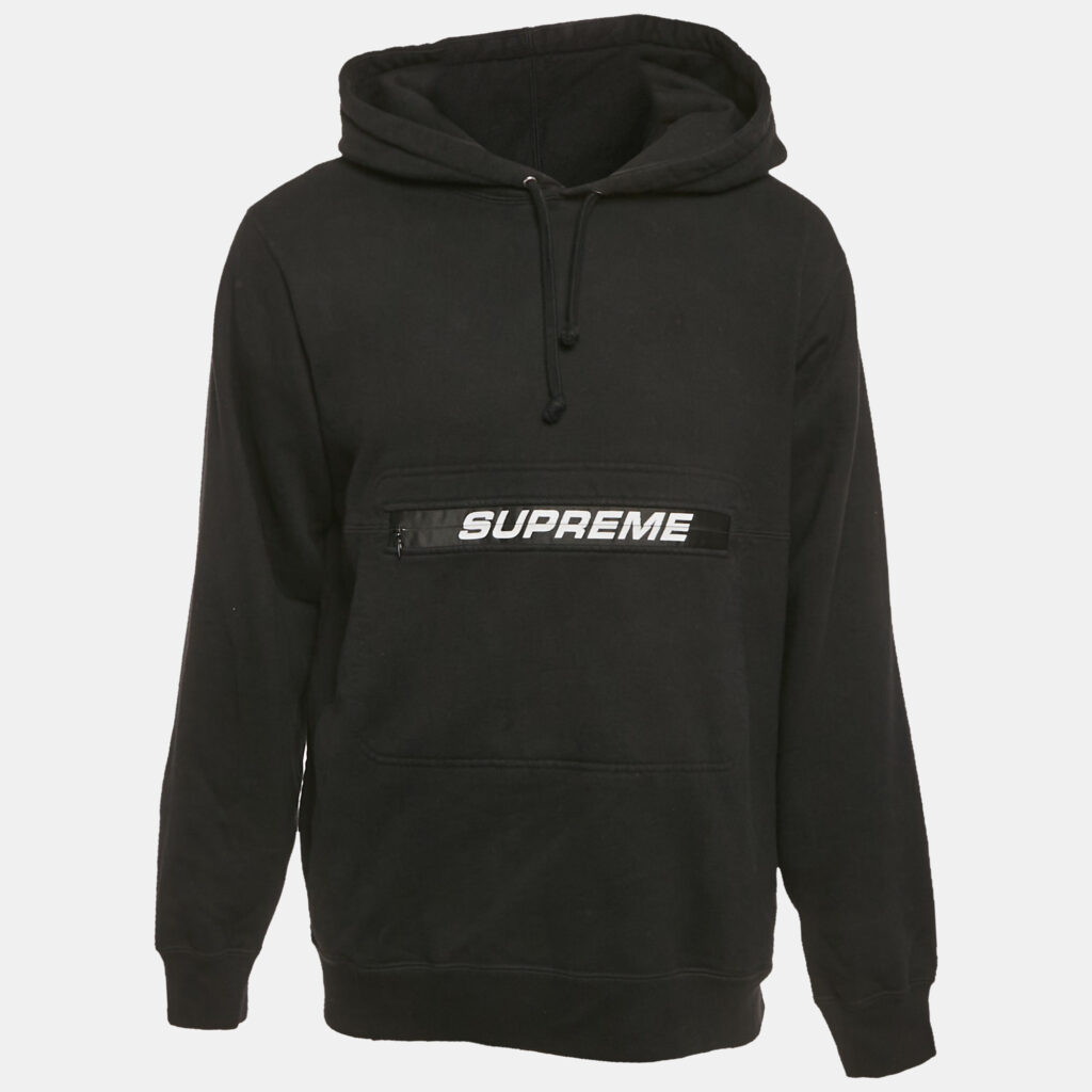 Supreme Black Cotton Logo Detail Hooded Sweatshirt S Supreme Black Cotton Logo Detail Hooded Sweatshirt S