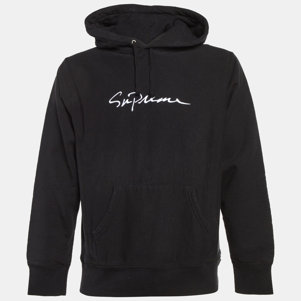 Supreme Black Logo Embroidered Cotton Hoodie M Supreme Black Logo Embroidered Cotton Hoodie M