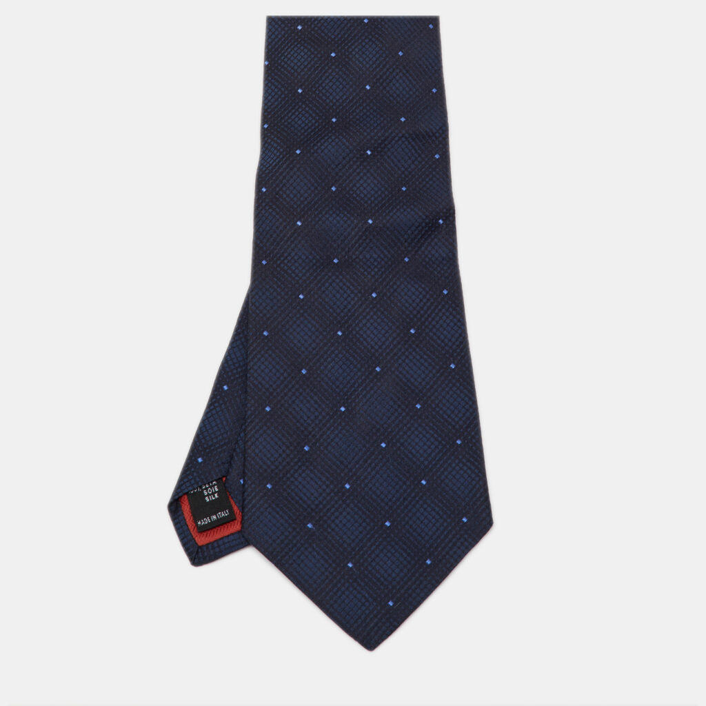 S.T. Dupont Navy Blue Geometric Patterned Silk Jacquard Traditional Tie