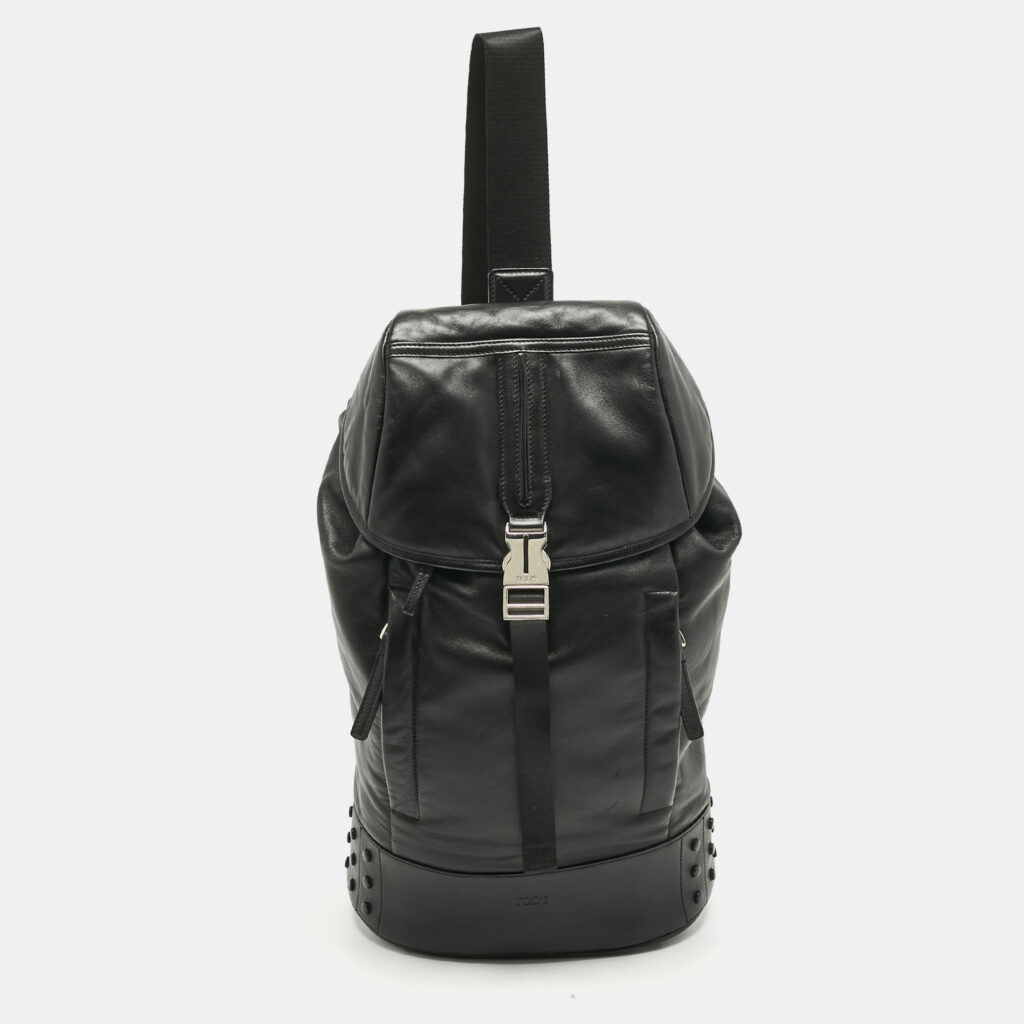 Tod's Black Leather Drawstring Flap Backpack Tod's Black Leather Drawstring Flap Backpack