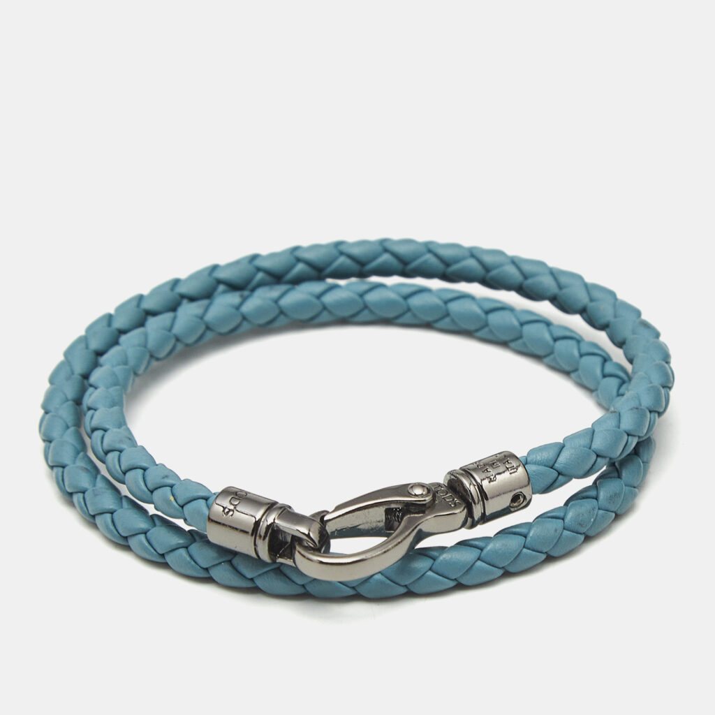 Tod's MyColors Blue Leather Gunmetal Tone Wrap Bracelet Tod's MyColors Blue Leather Gunmetal Tone Wrap Bracelet