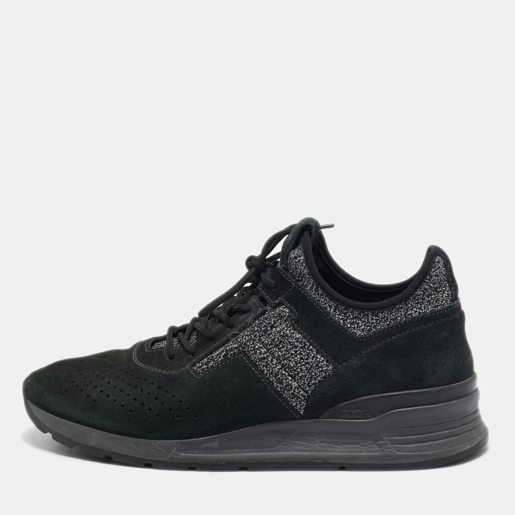 Tod's Black/Grey Knit Fabric and Suede Lace Up Sneakers Size 41 Tod's Black/Grey Knit Fabric and Suede Lace Up Sneakers Size 41