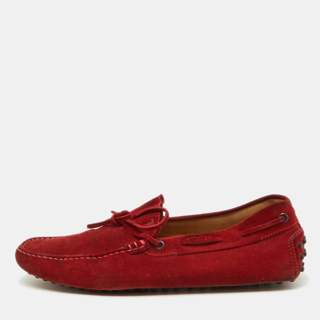 Tod's Red Suede Bow Slip On Loafers Size 44 Tod's Red Suede Bow Slip On Loafers Size 44