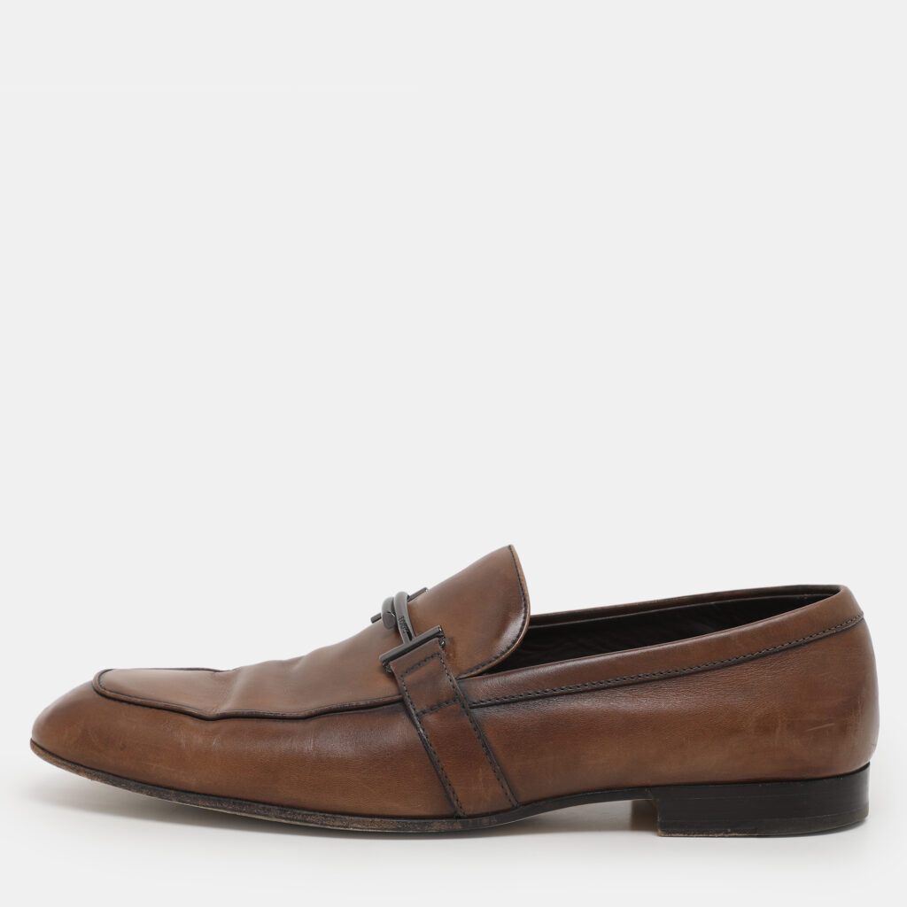 Tod's Brown Leather Double T Loafers Size 45.5 Tod's Brown Leather Double T Loafers Size 45.5