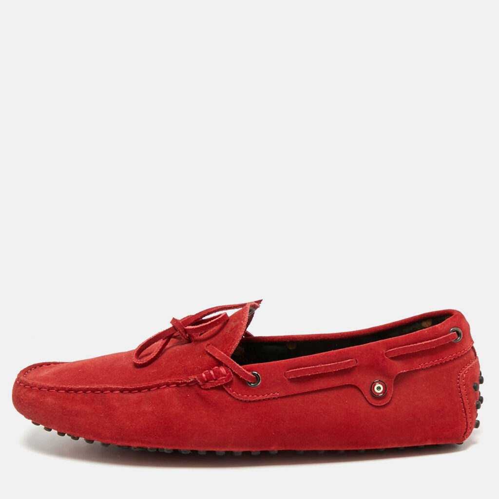 Tod's For Ferrari Red Suede Bow Slip On Loafers Size 44.5 Tod's For Ferrari Red Suede Bow Slip On Loafers Size 44.5