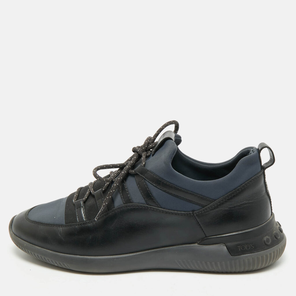 Tod's Black/Blue Leather and Neoprene Nuovo Sneakers Size 43 Tod's Black/Blue Leather and Neoprene Nuovo Sneakers Size 43