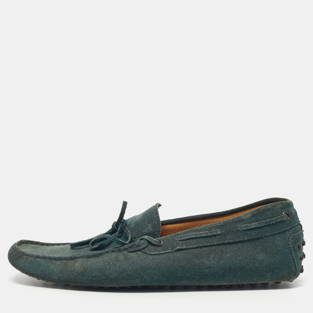 Tod's Dark Green Suede Bow Slip On Loafers Size 44.5 Tod's Dark Green Suede Bow Slip On Loafers Size 44.5