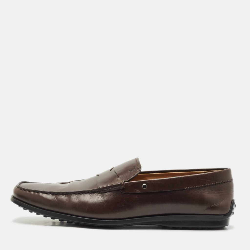 Tod's Brown Leather Slip On Penny Loafers Size 48