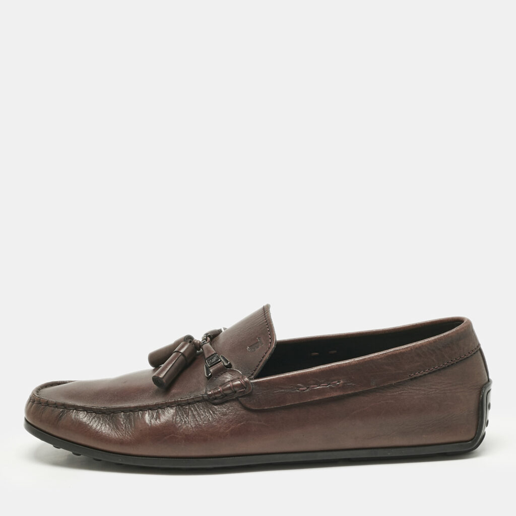 Tod's Brown Leather Double T Slip On Loafers Size 44.5 Tod's Brown Leather Double T Slip On Loafers Size 44.5