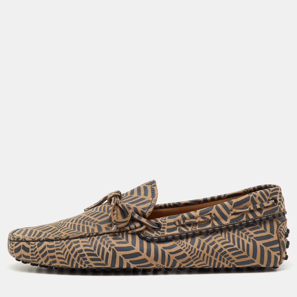 Tod's Beige/Dark Grey Printed Leather Bow Loafers Size 41.5 Tod's Beige/Dark Grey Printed Leather Bow Loafers Size 41.5