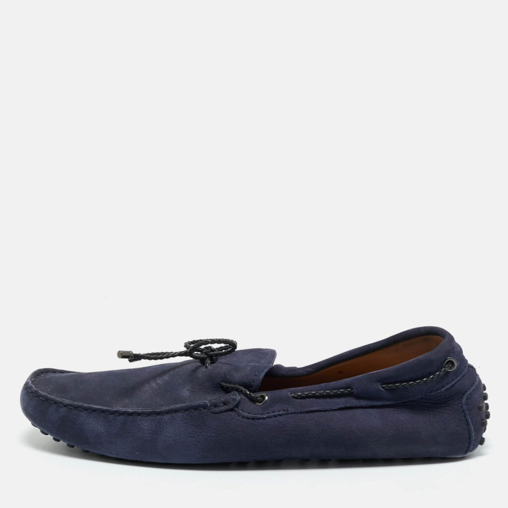 luxury-men-tods-used-shoes-p1215957-011.jpg Tod's Navy Blue Suede Gommino Loafers Size 43