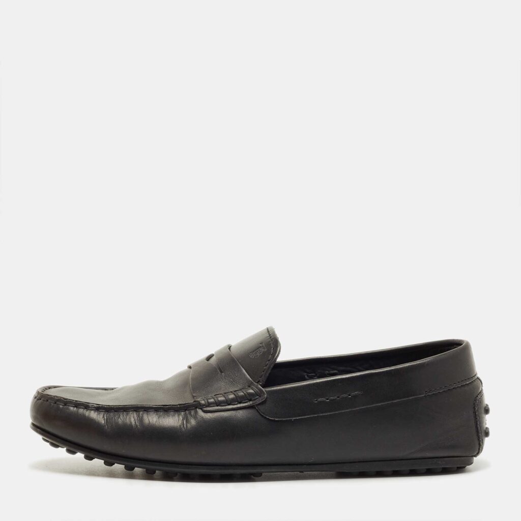 luxury-men-tods-used-shoes-p1219702-001-1.jpg Tod's Black Leather Slip On Loafers Size 41.5