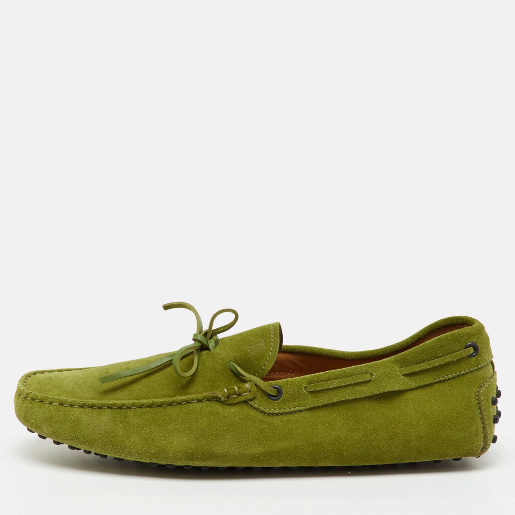 Tod's Green Suede Bow Slip On Loafers Size 45 Tod's Green Suede Bow Slip On Loafers Size 45