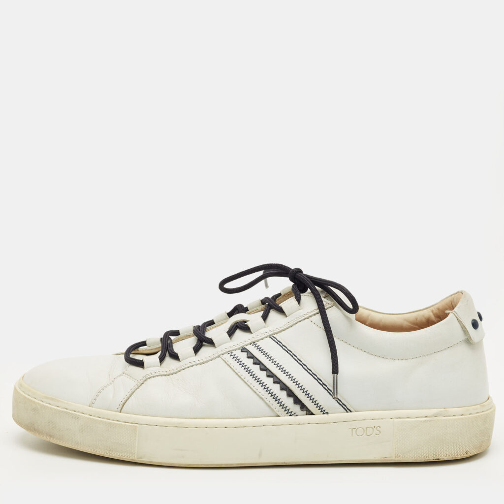 Tod's White Leather Low Top Sneakers Size 45