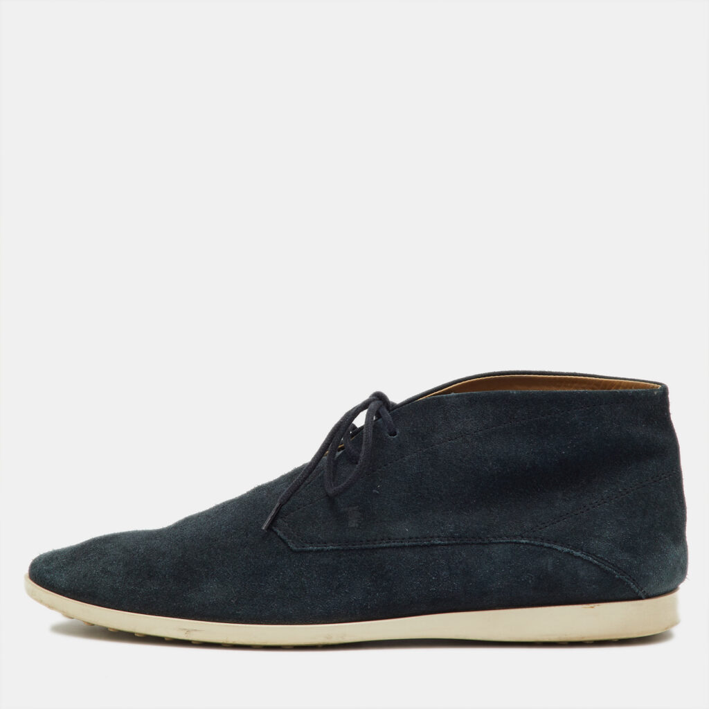 luxury-men-tods-used-shoes-p1224076-001-1.jpg Tod's Deep Blue Suede Lace Up Ankle Boots Size 42