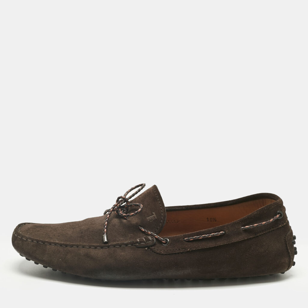 luxury-men-tods-used-shoes-p1229737-001-1.jpg Tod's Brown Suede City Gommino Bow Loafers Size 45