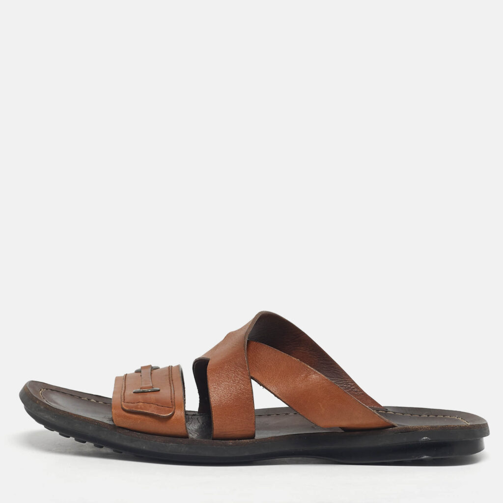 Tod's Brown Leather Crisscross Slide Sandals Size 42.5