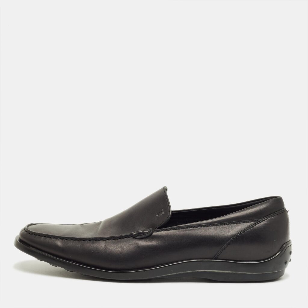 luxury-men-tods-used-shoes-p1237704-001.jpg Tod's Black Leather Slip OnPenny Loafers Size 47.5