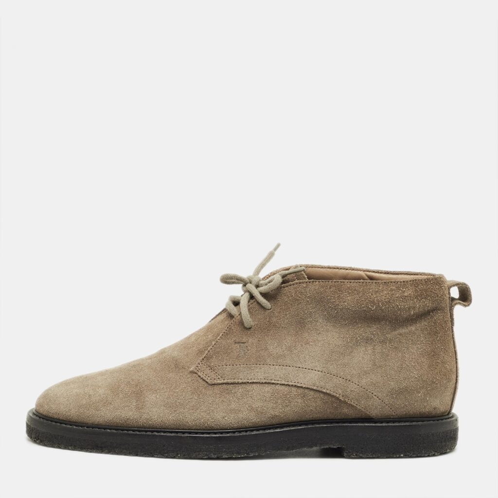 luxury-men-tods-used-shoes-p1242743-001-1.jpg Tod's Grey Suede Lace Up Ankle Length Boots Size 41