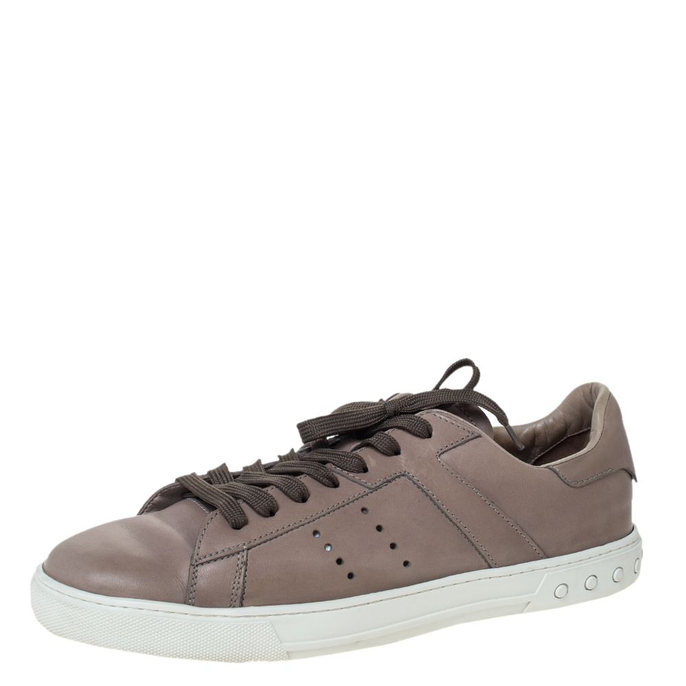 Tod's Grey Leather Perforated Detail Low Top Lace Up Sneakers Size 45.5 Tod's Grey Leather Perforated Detail Low Top Lace Up Sneakers Size 45.5