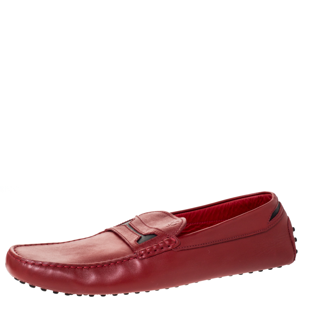 Tod's For Ferrari Red Leather Slip On Loafers Size 47 Tod's For Ferrari Red Leather Slip On Loafers Size 47