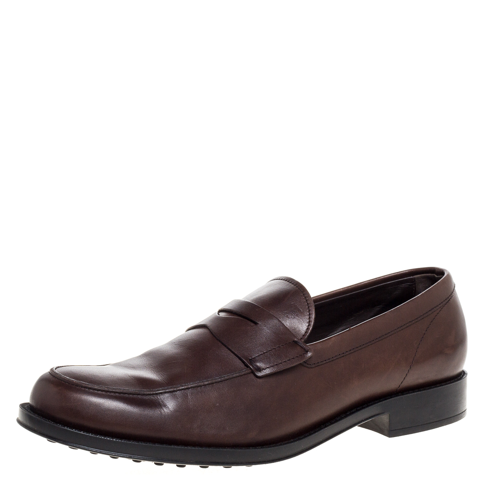Tod's Brown Leather Penny Slip On Loafers Size 44.5 Tod's Brown Leather Penny Slip On Loafers Size 44.5