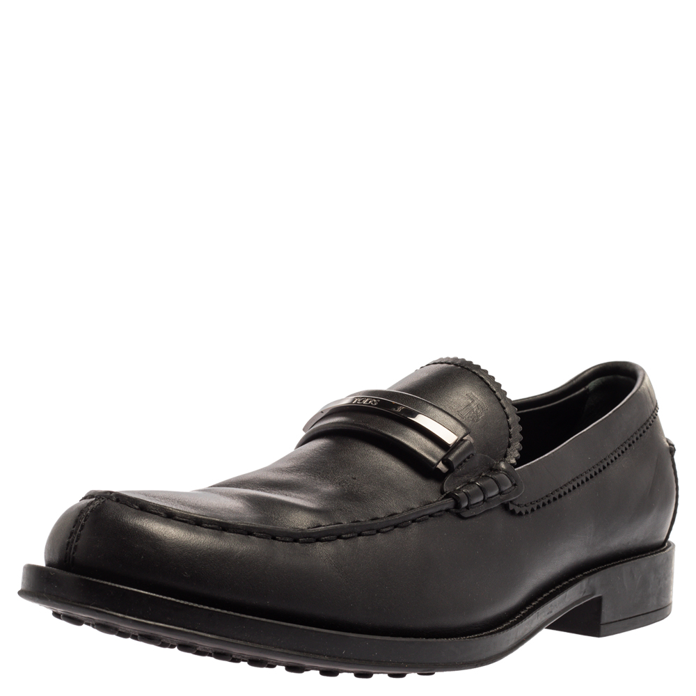 Tod's Black Leather Metal Bar Loafers Size 41.5 Tod's Black Leather Metal Bar Loafers Size 41.5
