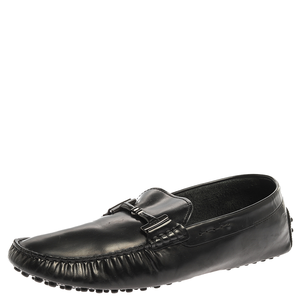 Tod's Black Leather Double T Slip On Loafers Size 44 Tod's Black Leather Double T Slip On Loafers Size 44