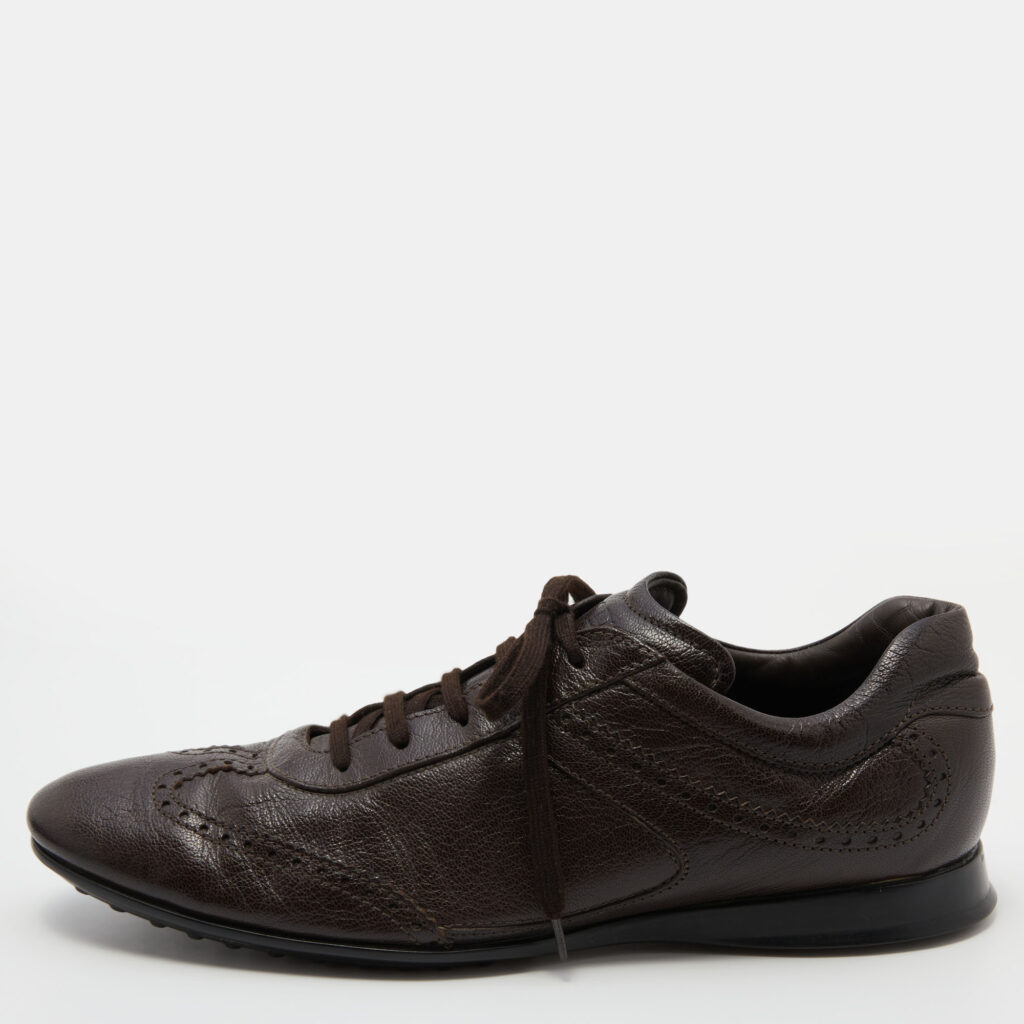 luxury-men-tods-used-shoes-p773147-001-1.jpg Tod's Dark Brown Brogue Leather Lace Up Derby Size 44.5