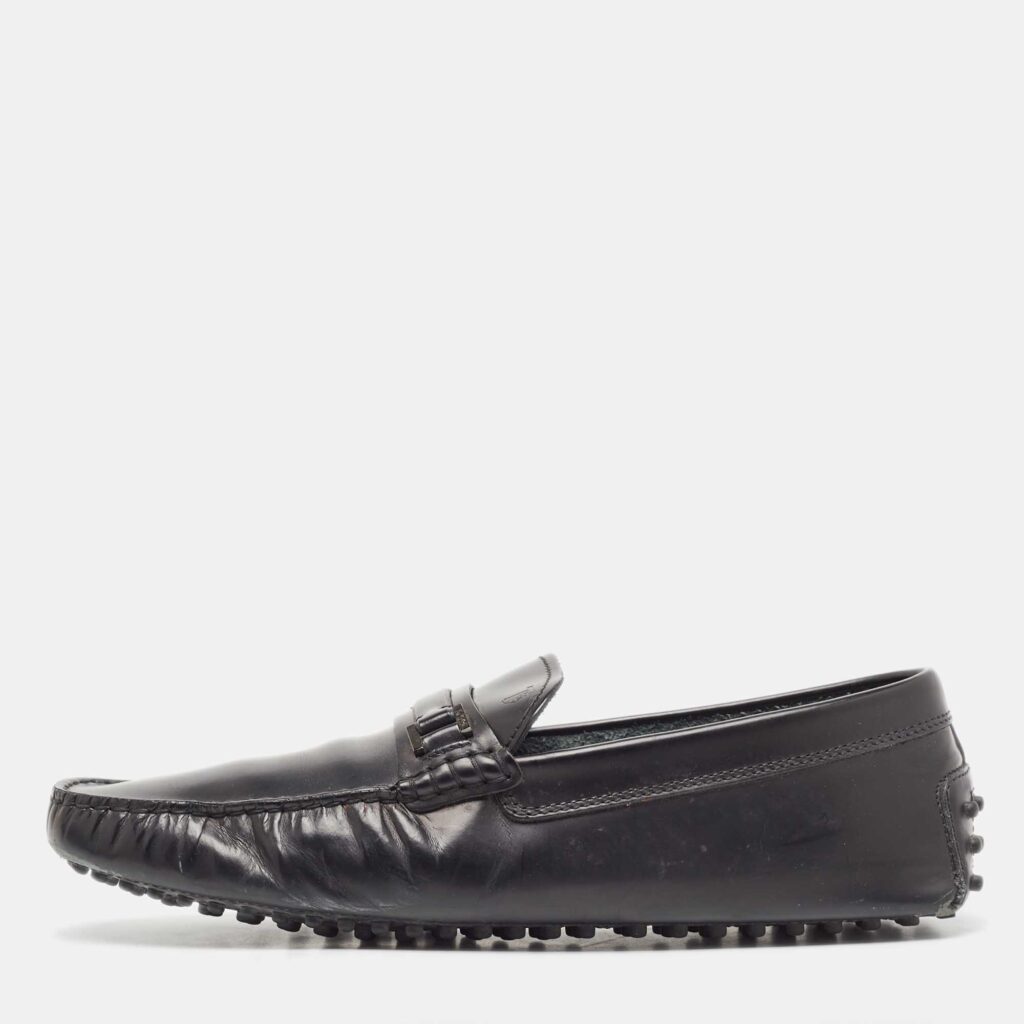 luxury-men-tods-used-shoes-p939202-003-1.jpg Tod's Black Leather Slip On Loafers Size 44