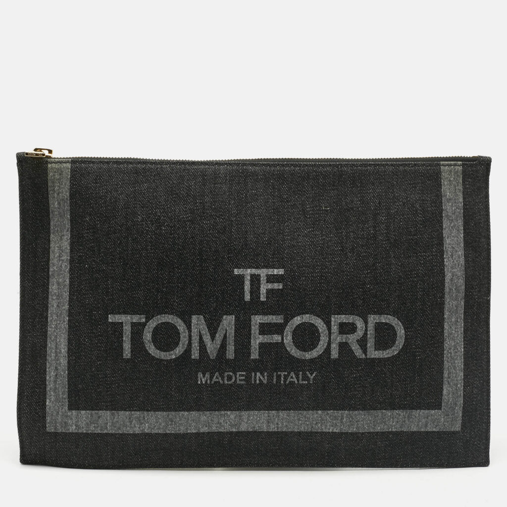 Tom Ford Black/Grey Denim Flat Zipped Pouch Tom Ford Black/Grey Denim Flat Zipped Pouch