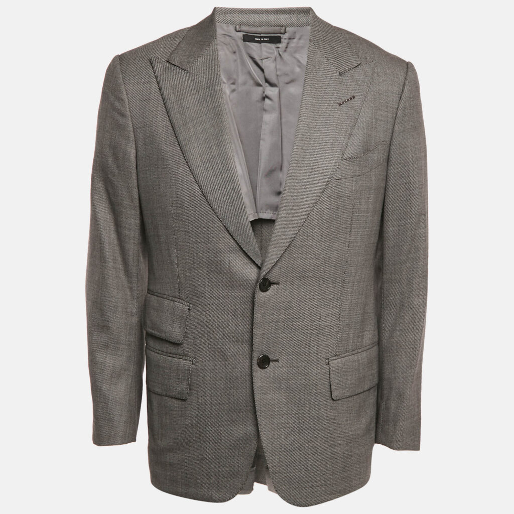 Tom Ford Grey Patterned Wool Regular Fit Blazer L