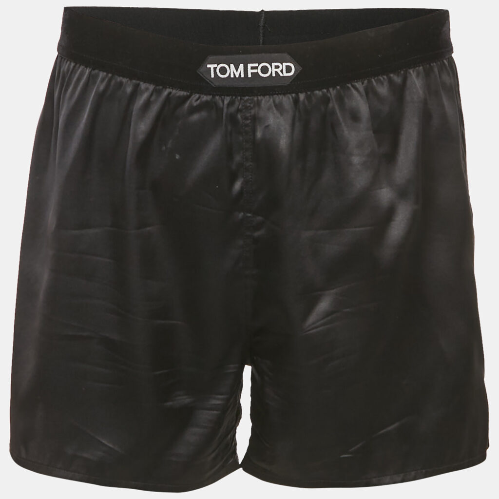 Tom Ford Black Silk Waist Logo Detail Shorts M Tom Ford Black Silk Waist Logo Detail Shorts M