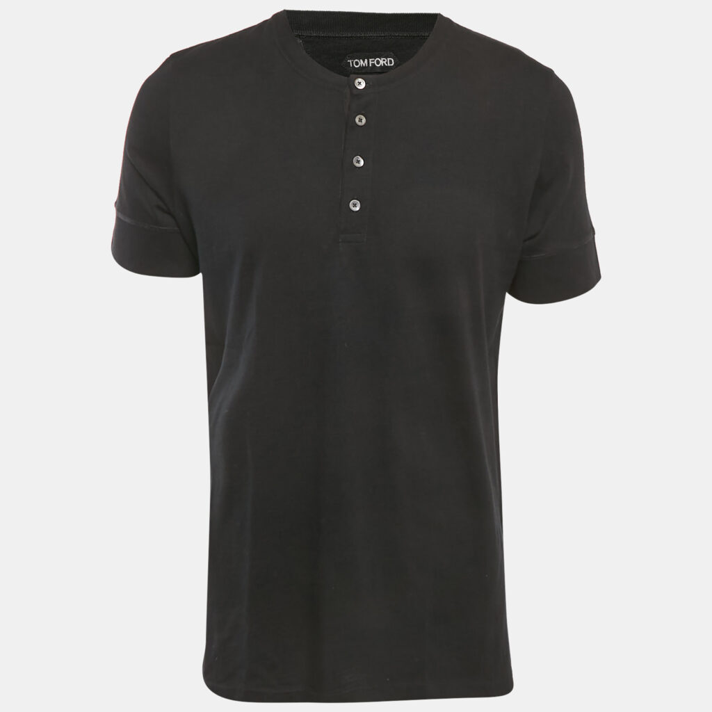 Tom Ford Black Cotton Knit Henley Neck T-Shirt 3XL Tom Ford Black Cotton Knit Henley Neck T-Shirt 3XL