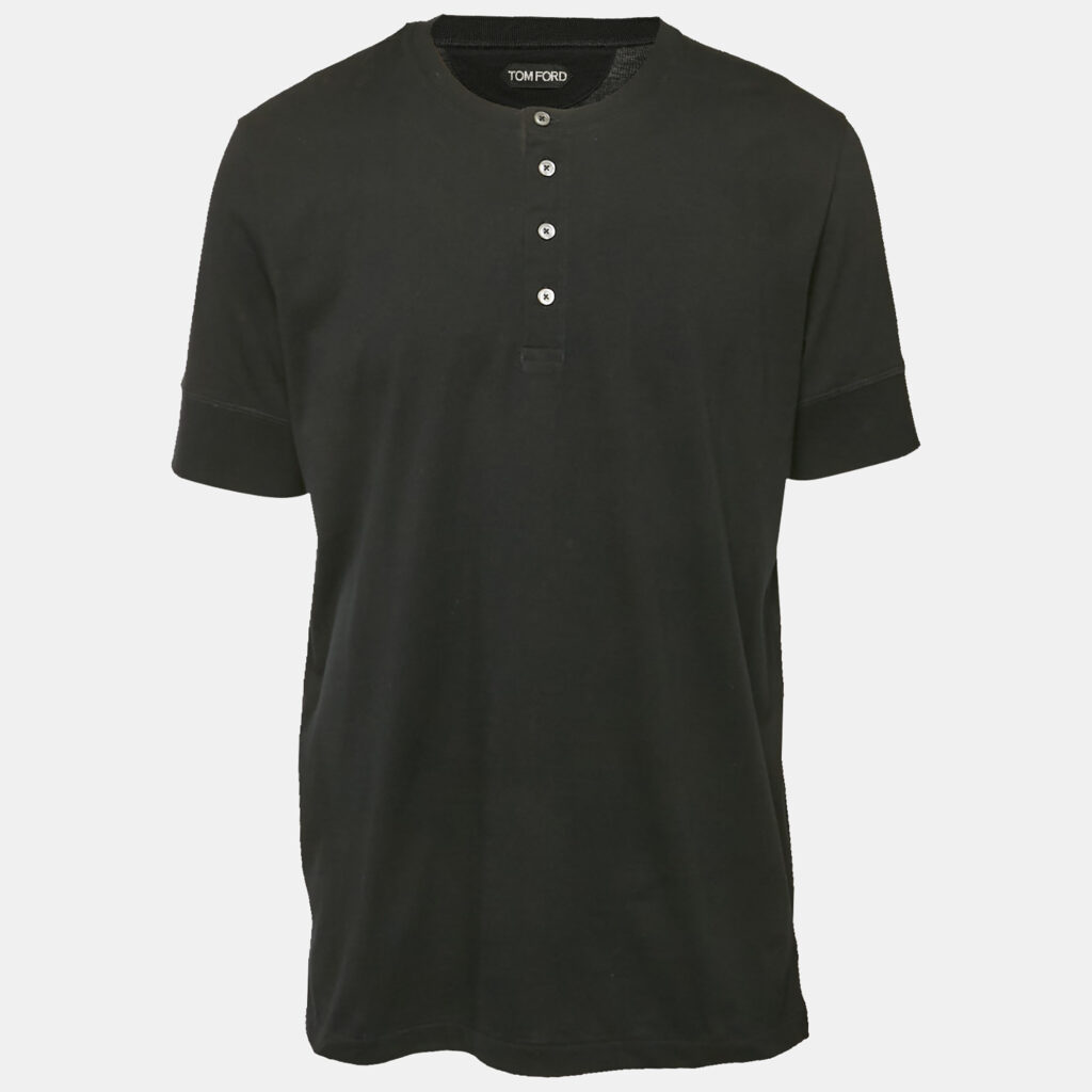 Tom Ford Black Cotton Knit Henley Neck T-Shirt XXXL Tom Ford Black Cotton Knit Henley Neck T-Shirt XXXL
