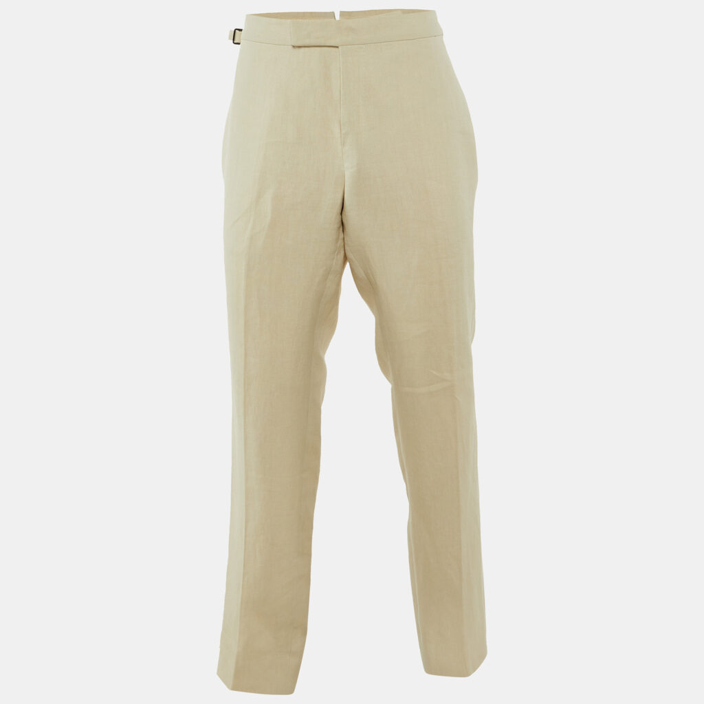 Tom Ford Cream Linen Buckle Detail Regular Trousers XXXL Tom Ford Cream Linen Buckle Detail Regular Trousers XXXL