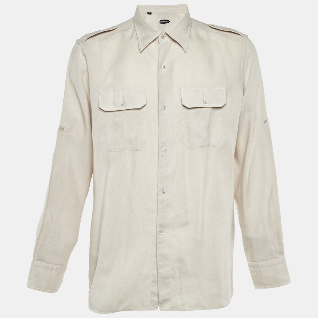 Tom Ford Light Beige Linen Button Front Shirt XXXL Tom Ford Light Beige Linen Button Front Shirt XXXL