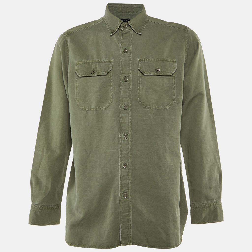 Tom Ford Sage Green Linen and Cotton Button Front Shirt XXL Tom Ford Sage Green Linen and Cotton Button Front Shirt XXL