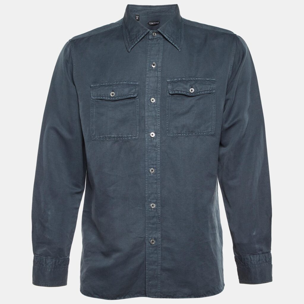 Tom Ford Sage Blue Button Front Full Sleeve Shirt XXL