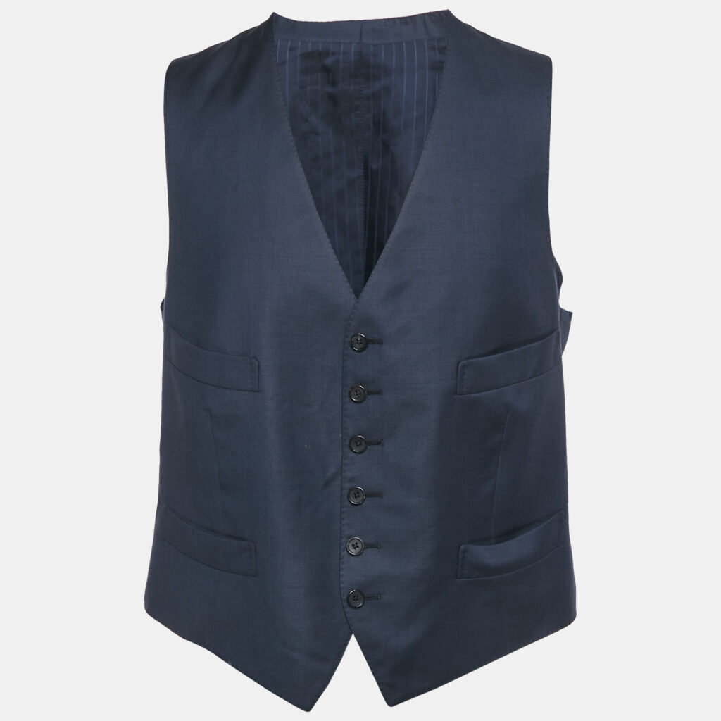 Tom Ford Navy Blue Wool Button Front Tailored Waistcoat XL Tom Ford Navy Blue Wool Button Front Tailored Waistcoat XL