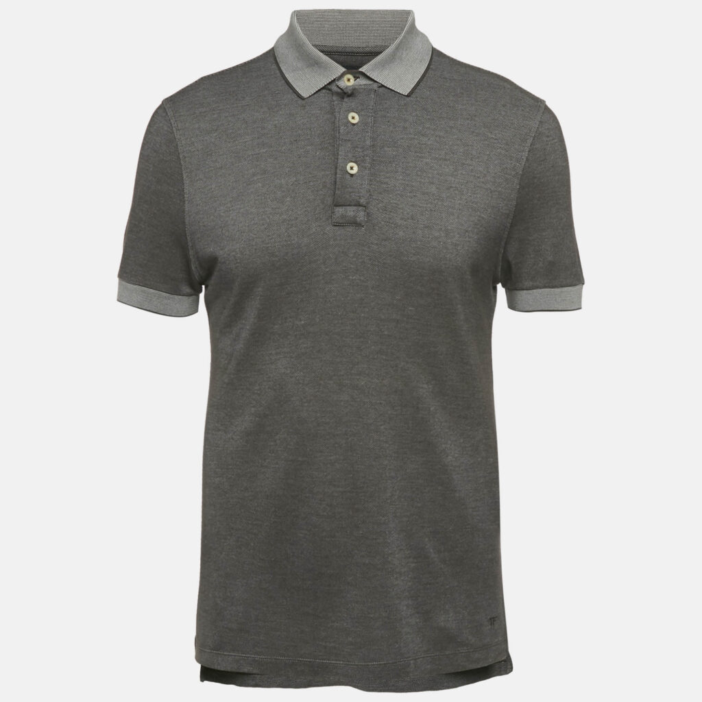 Tom Ford Black Cotton & Silk Pique Polo T-Shirt L Tom Ford Black Cotton & Silk Pique Polo T-Shirt L
