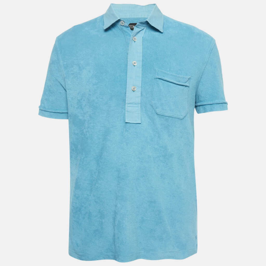 Tom Ford Aqua Blue Terry Polo T-Shirt L Tom Ford Aqua Blue Terry Polo T-Shirt L