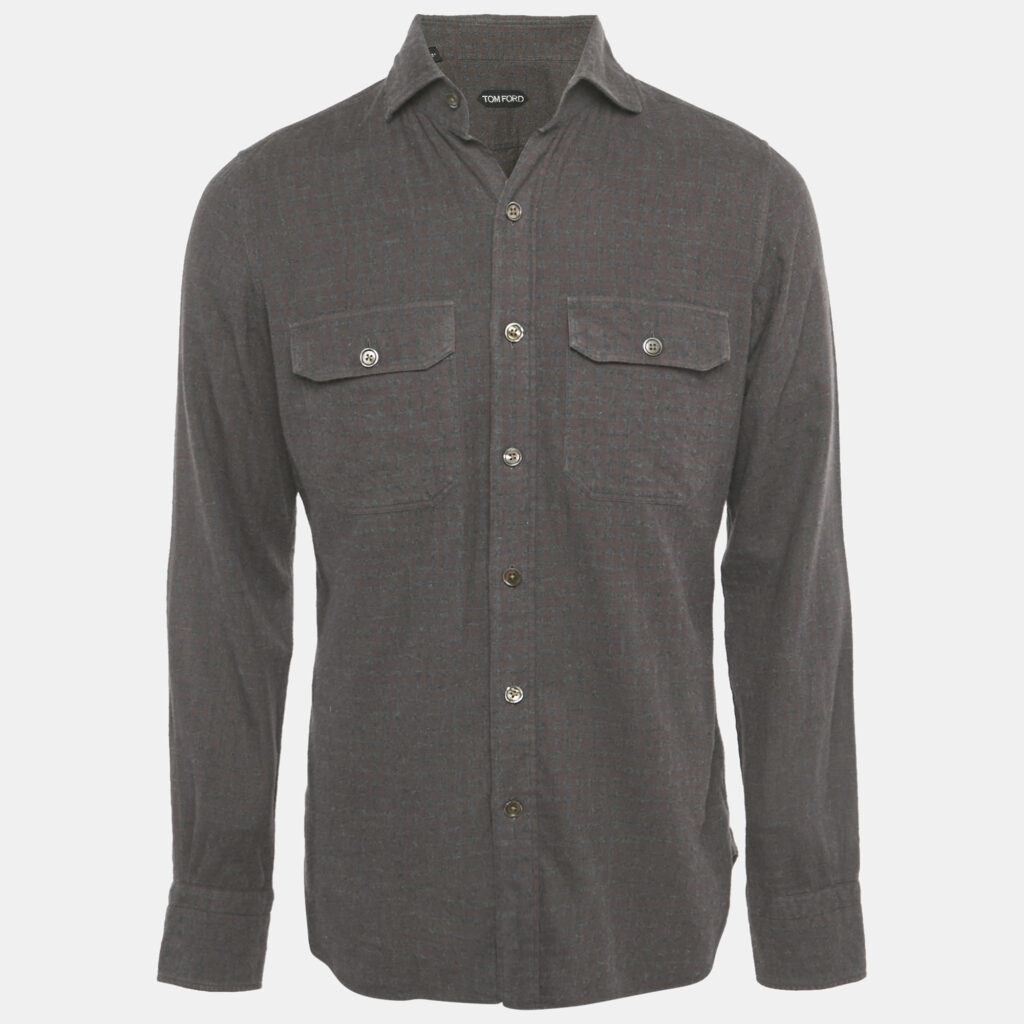 Tom Ford Grey /Brown Checked Cotton Full Sleeve Shirt M