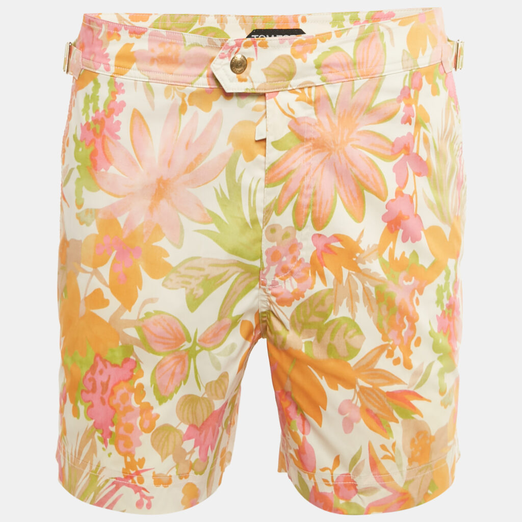 Tom Ford Orange Floral Print Synthetic Swim Shorts M Tom Ford Orange Floral Print Synthetic Swim Shorts M