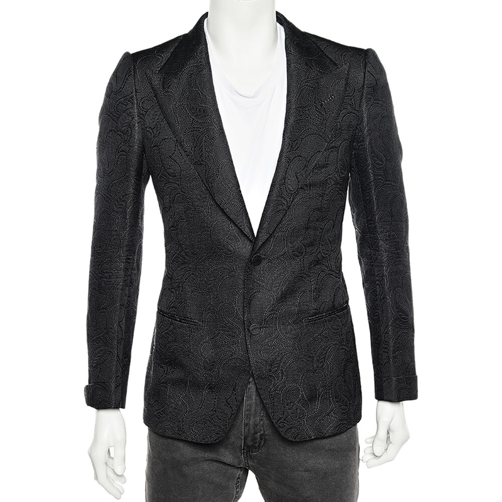 Tom Ford Black Textured Silk & Wool Single Breasted Blazer S Tom Ford Black Textured Silk & Wool Single Breasted Blazer S