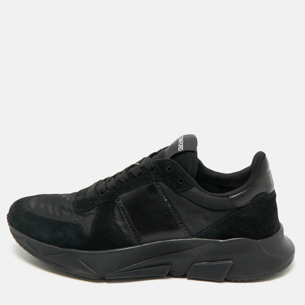 Tom Ford Black Leather and Neoprene Lace Up Sneakers Size 40 Tom Ford Black Leather and Neoprene Lace Up Sneakers Size 40